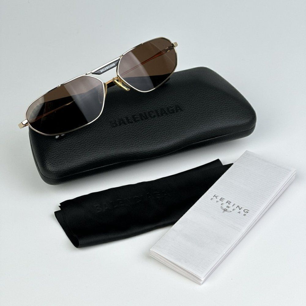 NEW Balenciaga BB0245S 003 Gold Brown Geometric Unisex Sunglasses BB 0245S - Picture 12 of 12